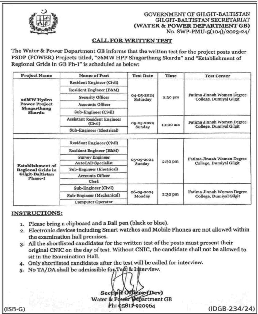 Wapda Gilgit Baltistan Jobs 2024 – GB Secretariat